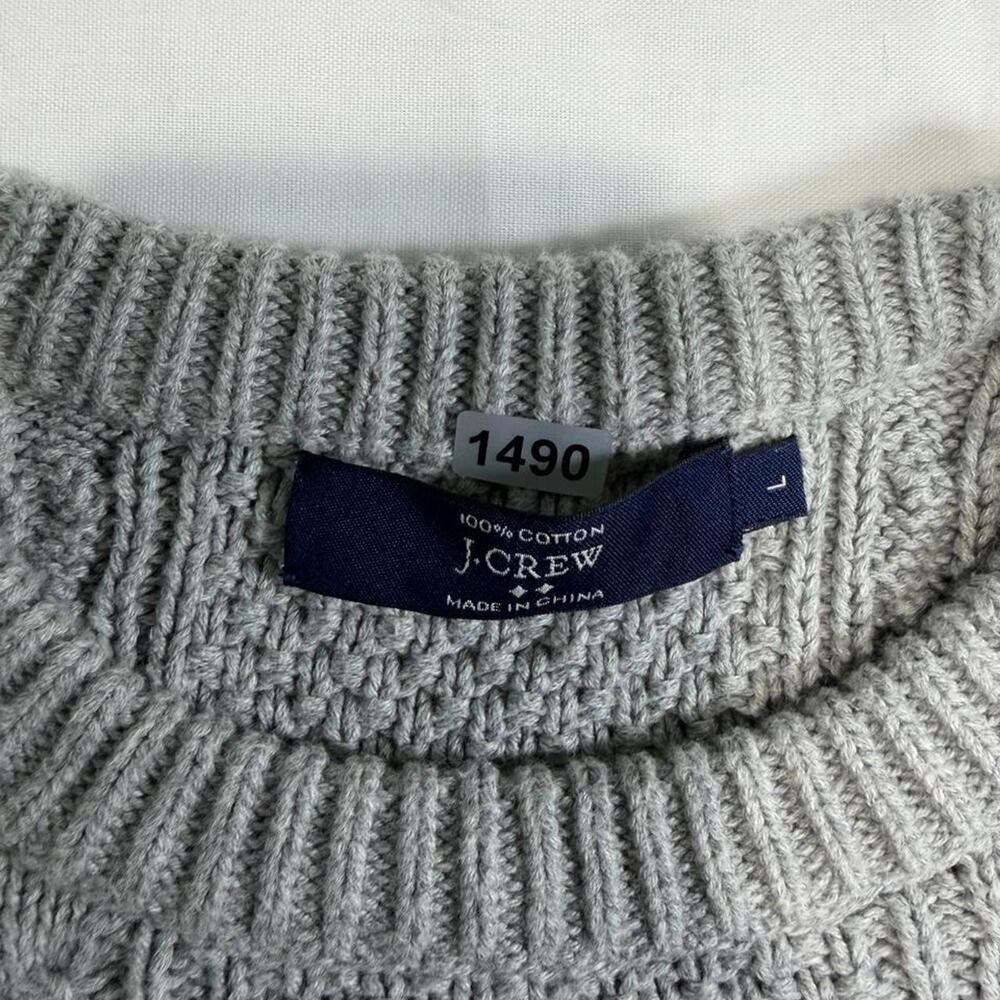 J Crew Mens Large Gray 100% Cotton Cable Knit Fisherman Sweater Crewneck - Picture 2 of 4